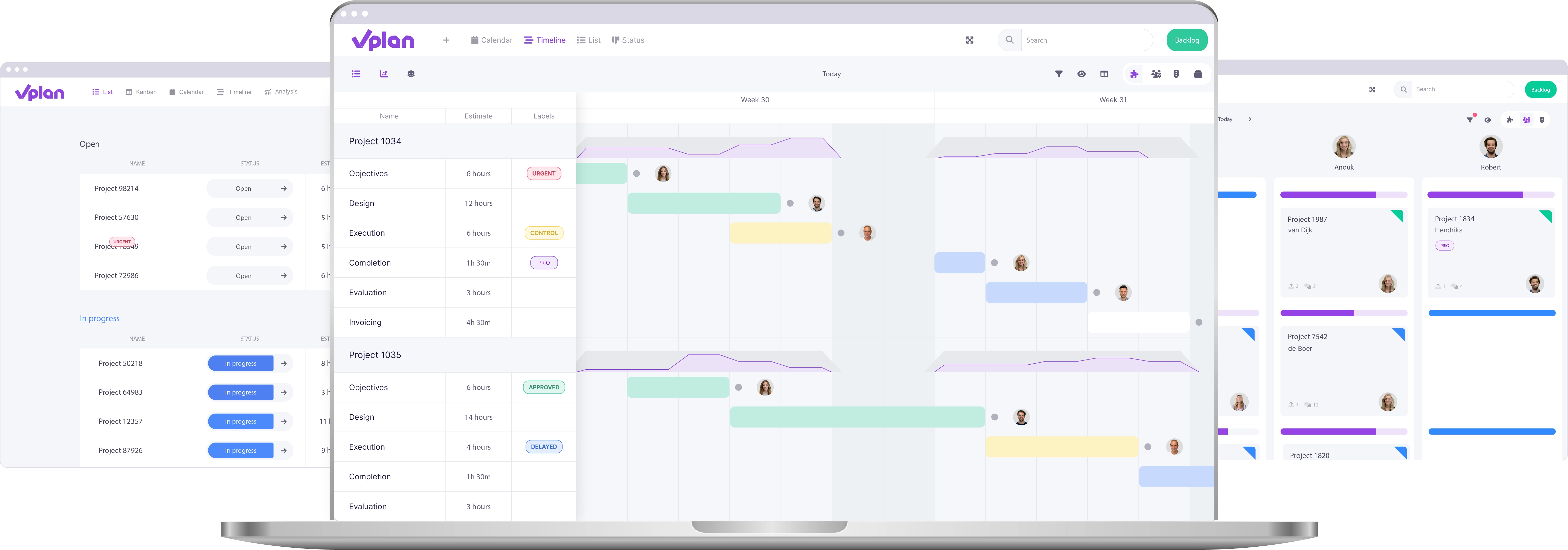 vPlan app: image of vPlan app dashboard with an overview of tasks, including an image of the app view for manually editing time tracking.