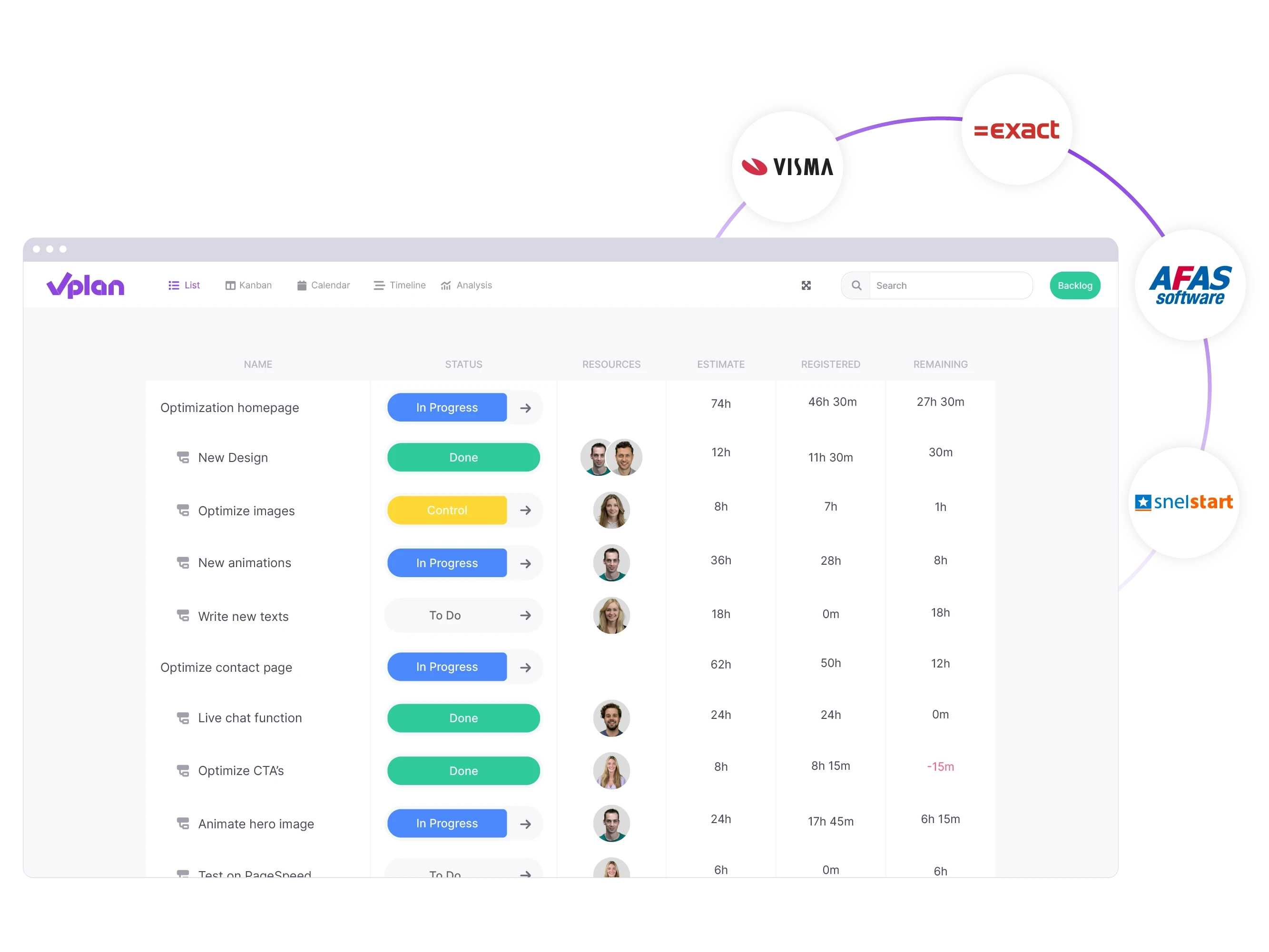 List view in vPlan with a circle showing some integrations that can be linked with vPlan.