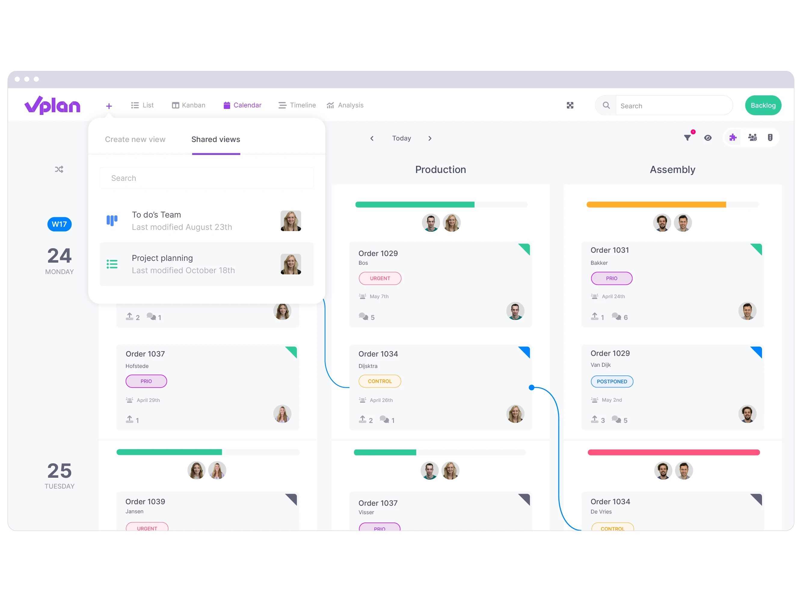 Calendar view where a new shared view is being created in vPlan.