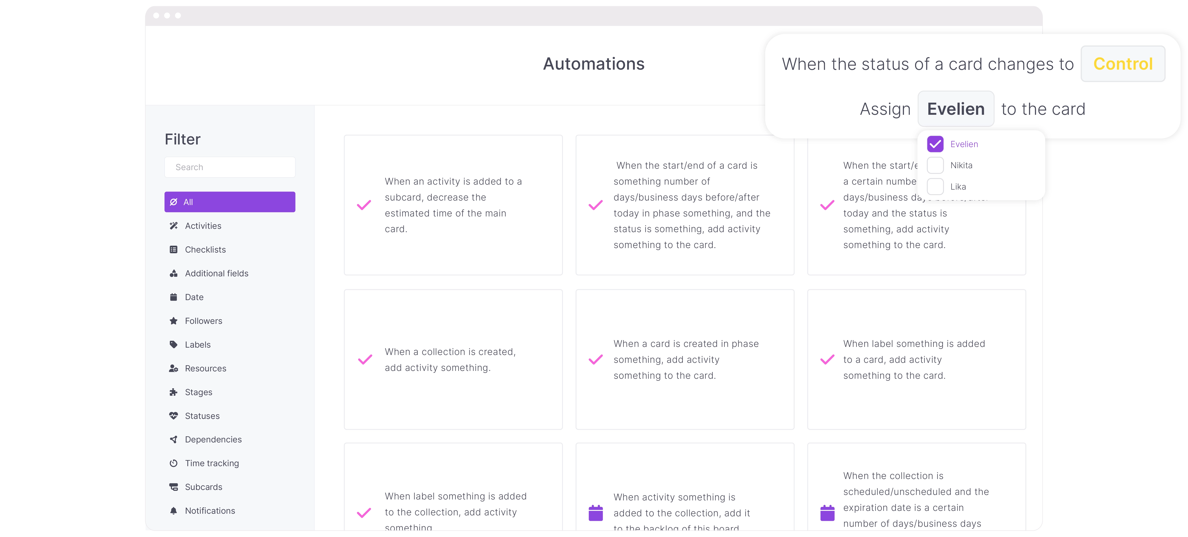 The automation overview in vPlan.