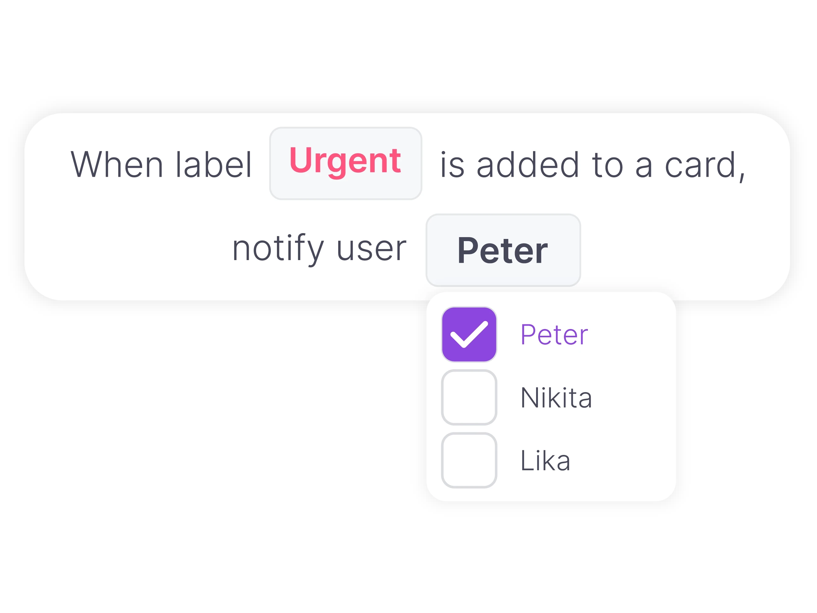 vPlan Automation: A vPlan automation: When the ‘Urgent’ label is added, notify Peter.