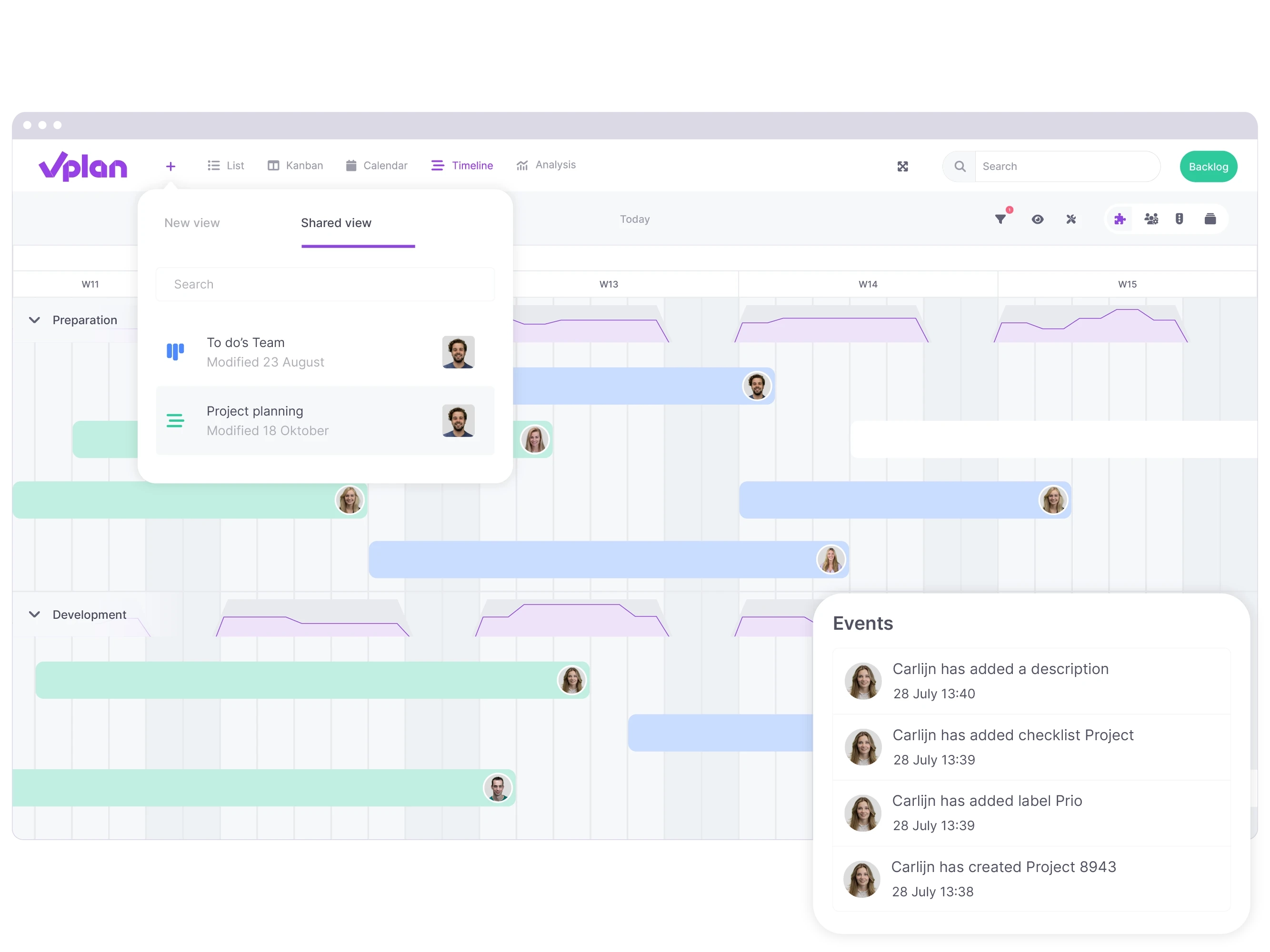 vPlan Collaboration: The kanban view in vPlan, providing an overview of events within a card.