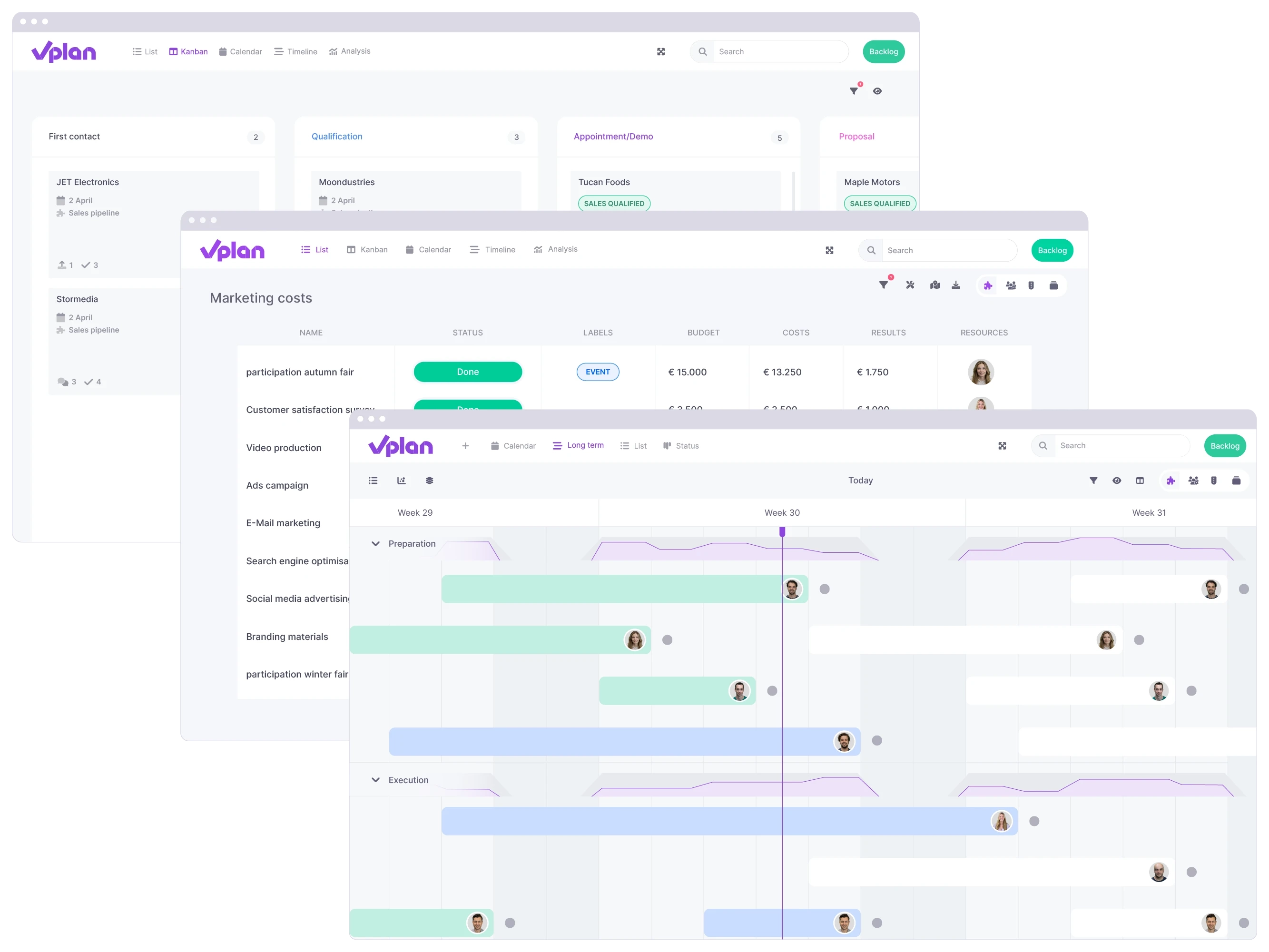 vPlan Tasks: An overview of different views where you can see your tasks.