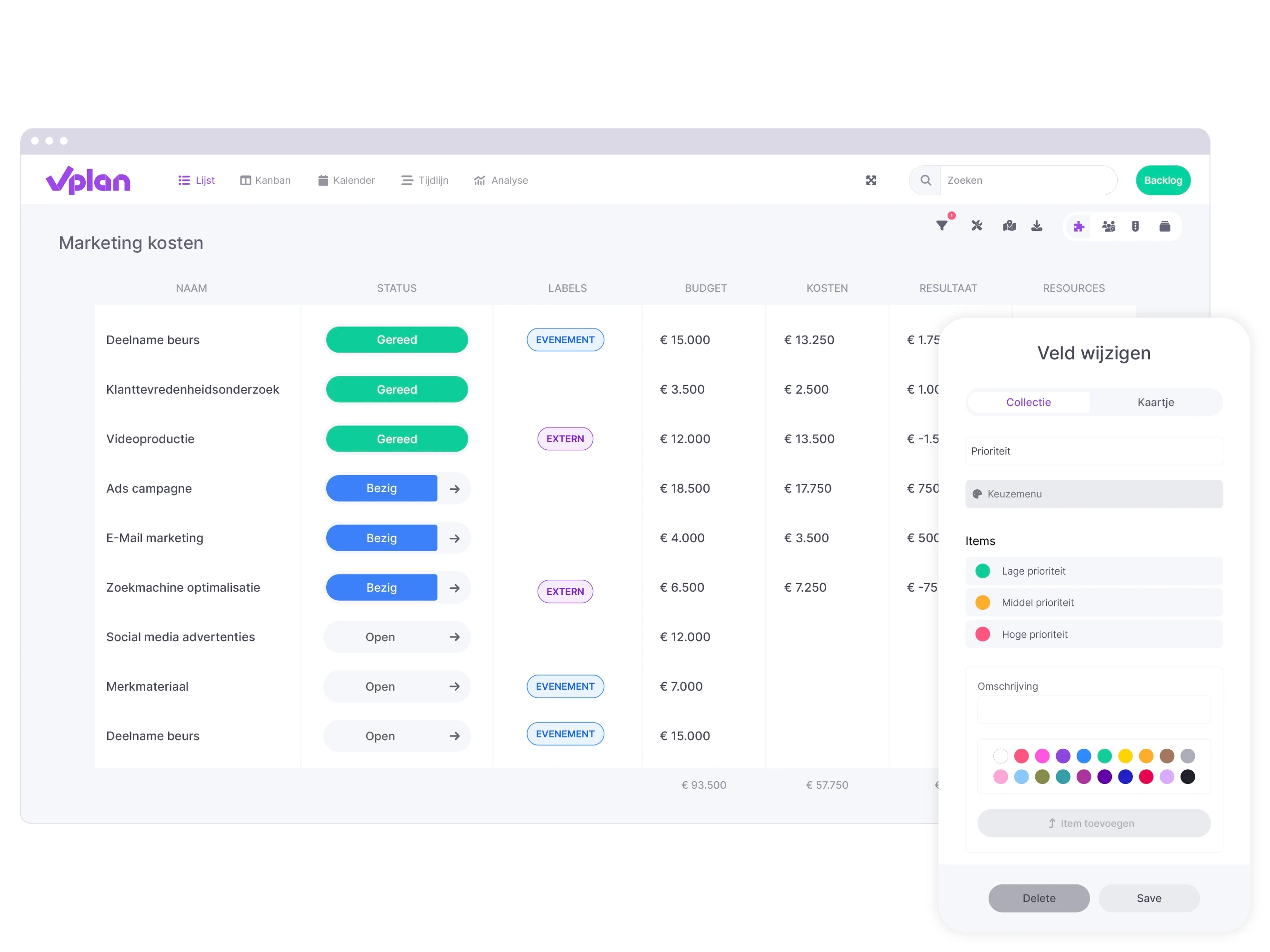 vPlan workflow: Een weergave van automatiseringen in vPlan met daarbij een los element wat een automatisering van het toewijzen van een medewerker toont.