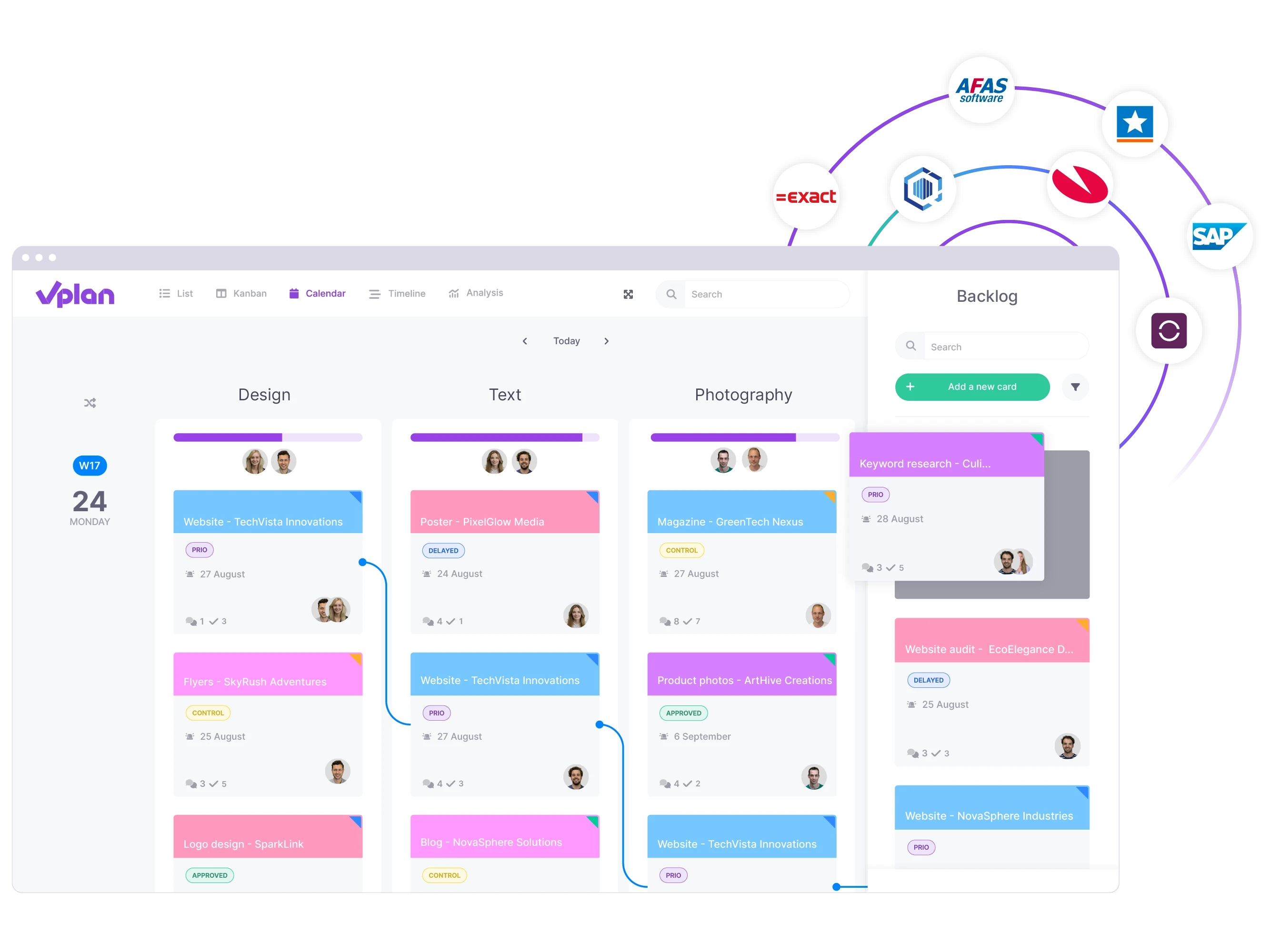 vPlan Planning: A calendar view for a marketing agency with an integration element.