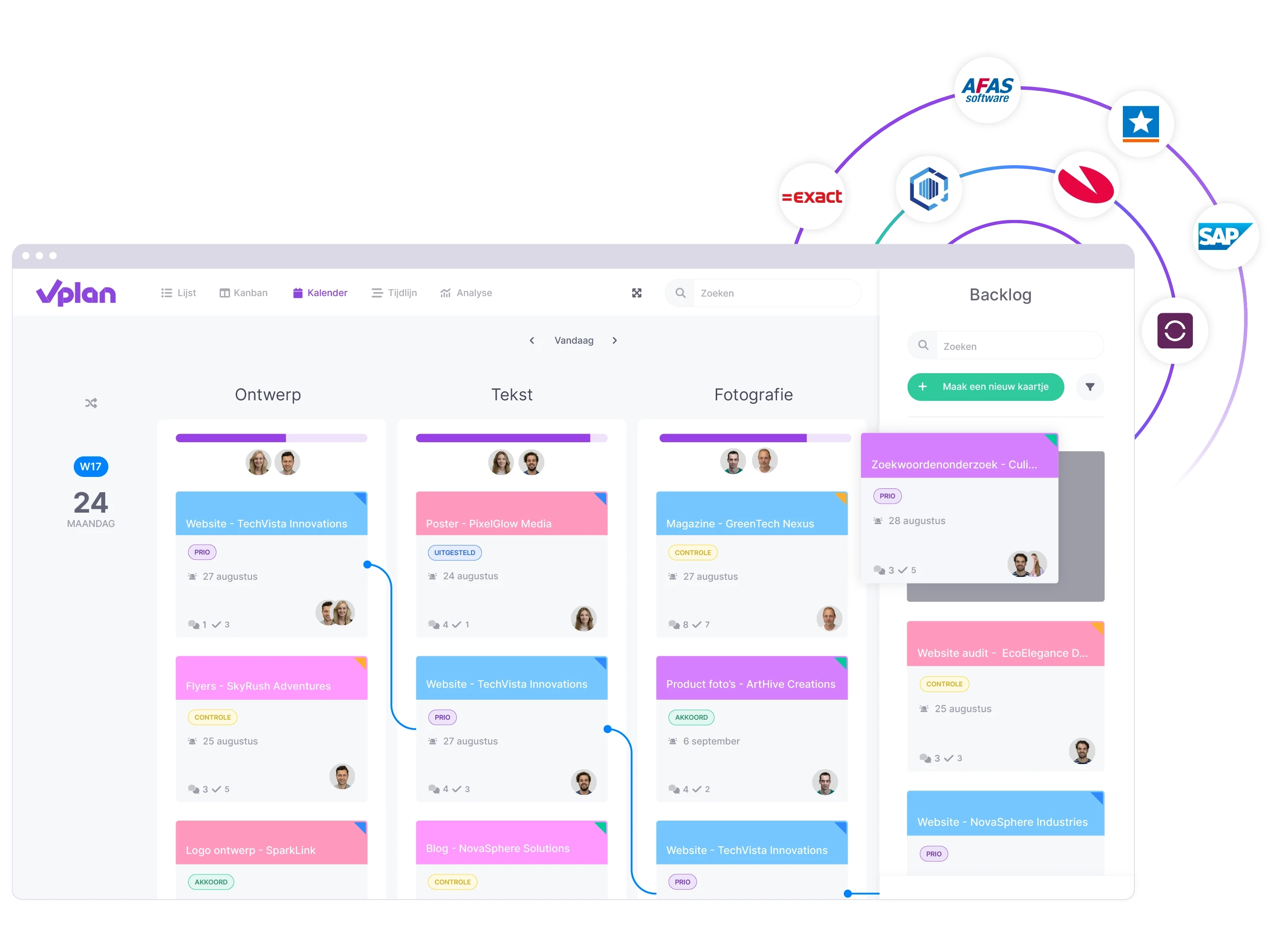 vPlan Planning: Een kalender weergave van een marketingbureau met daarbij een element van integraties.