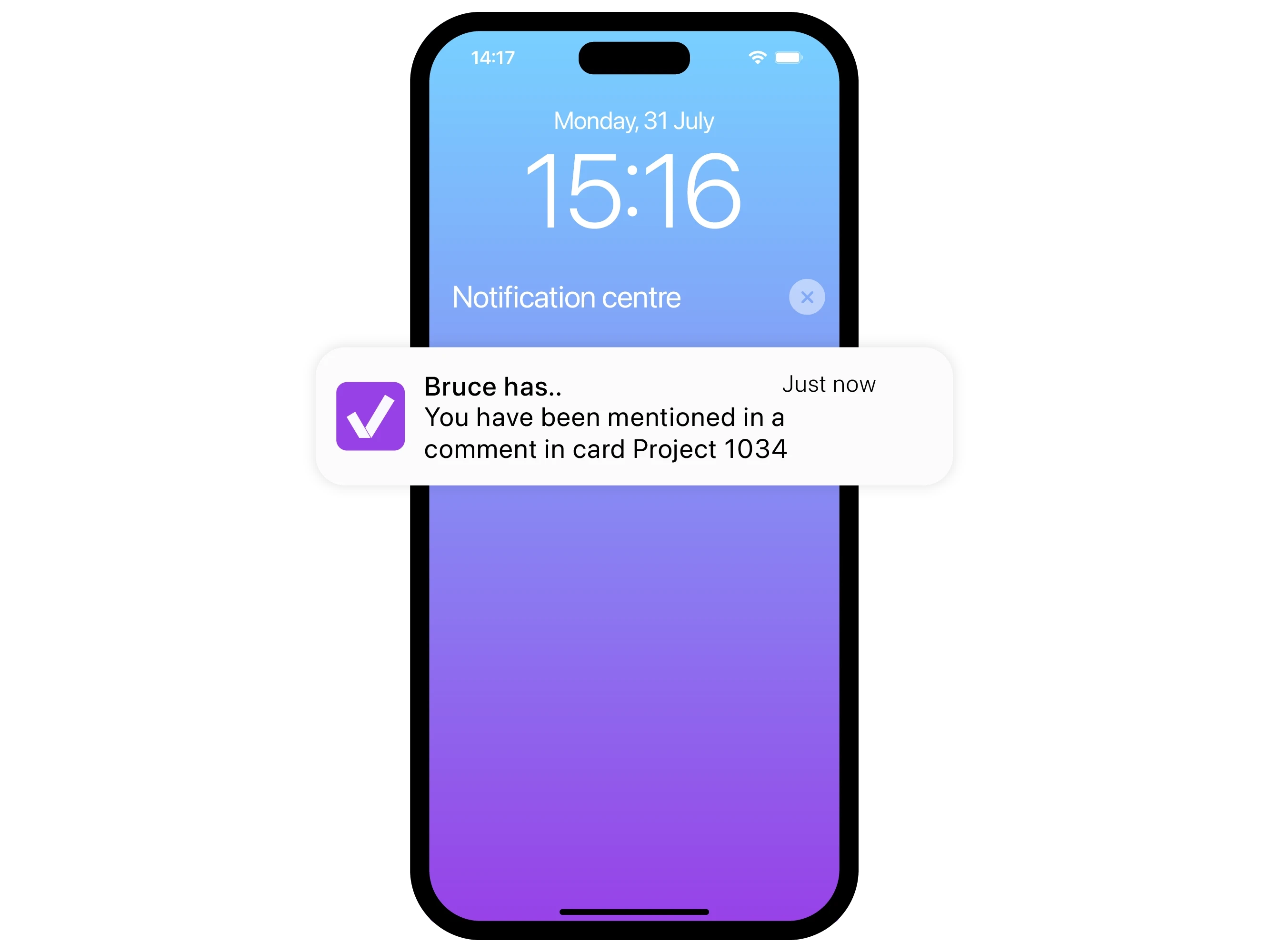 vPlan Design: A phone highlighting a notification from the vPlan application.