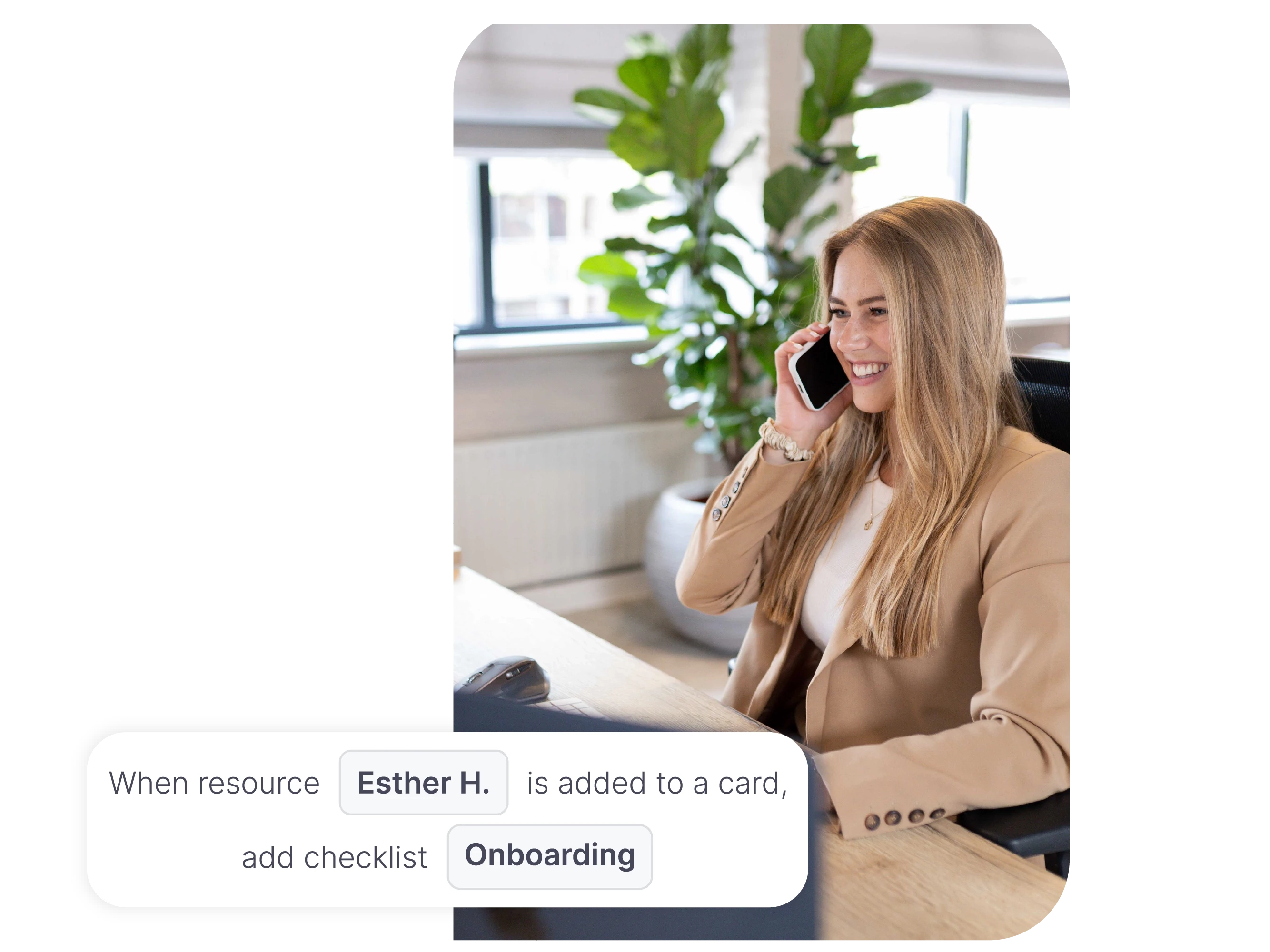 vPlan HR: A vPlan employee on the phone, with an automation feature in place.