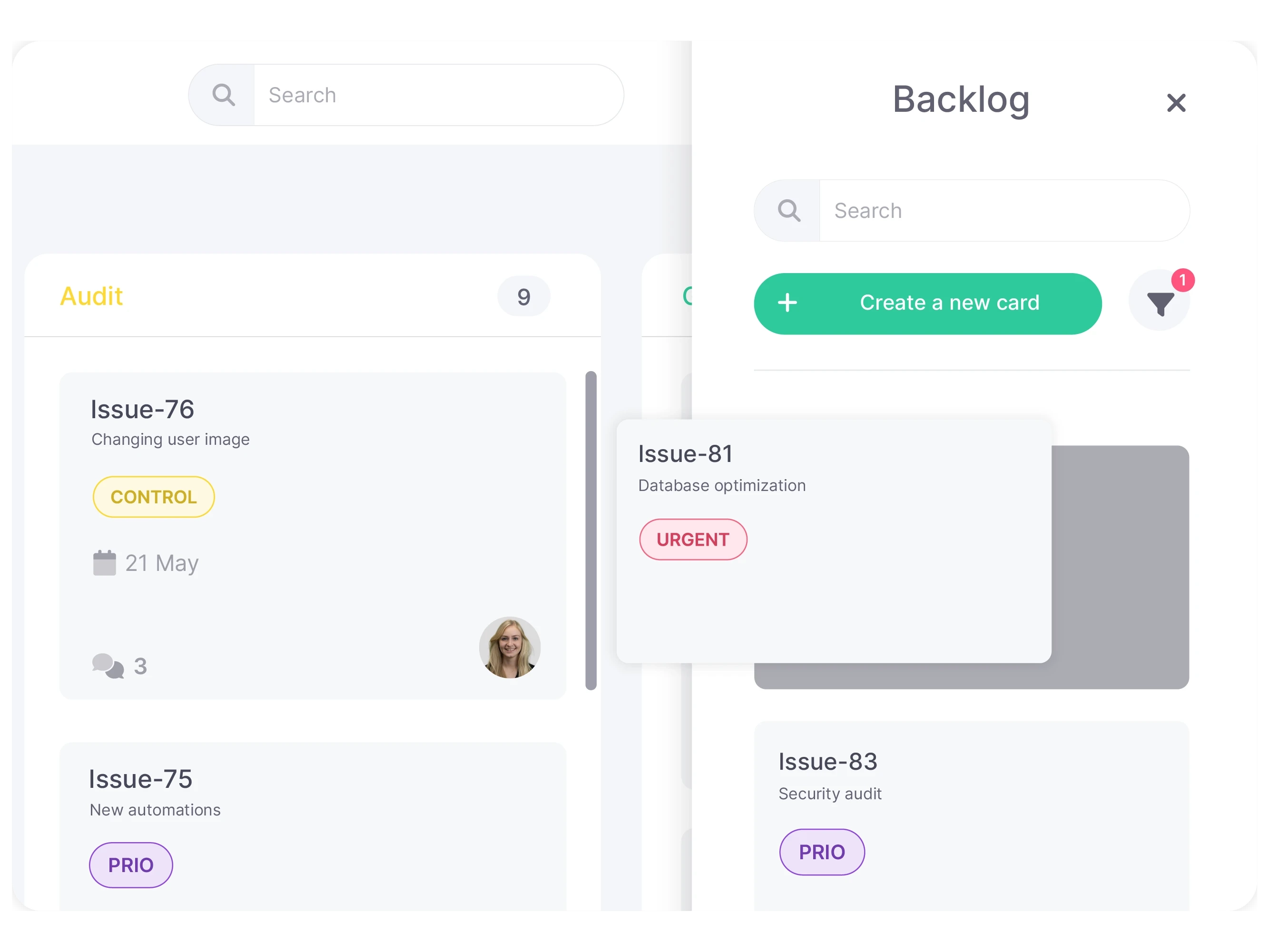 vPlan IT & Development: A zoomed-in view of the Kanban board, with tasks in the backlog being directly moved into the planning.