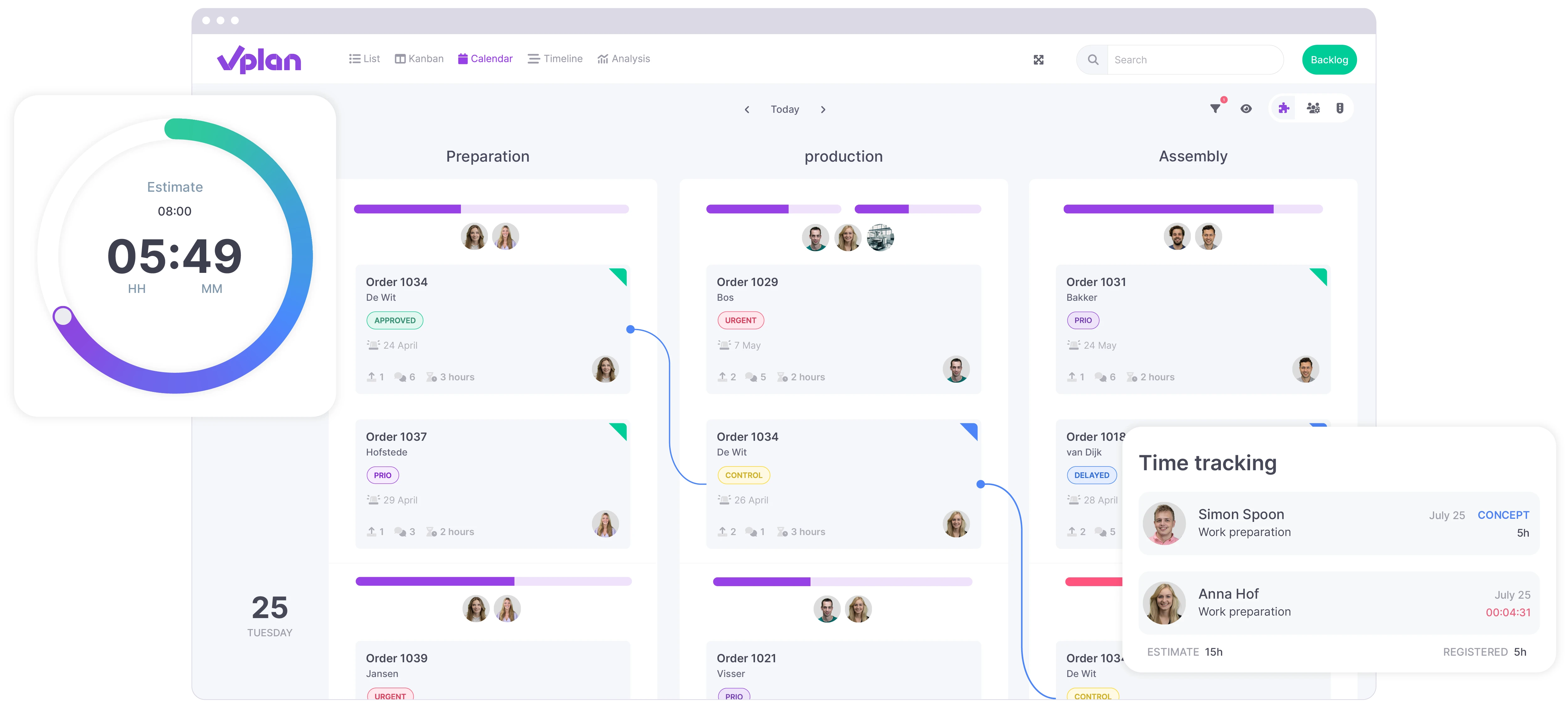 vPlan Calendar: A calendar view of vPlan with manual time registration and the ability to add absences.