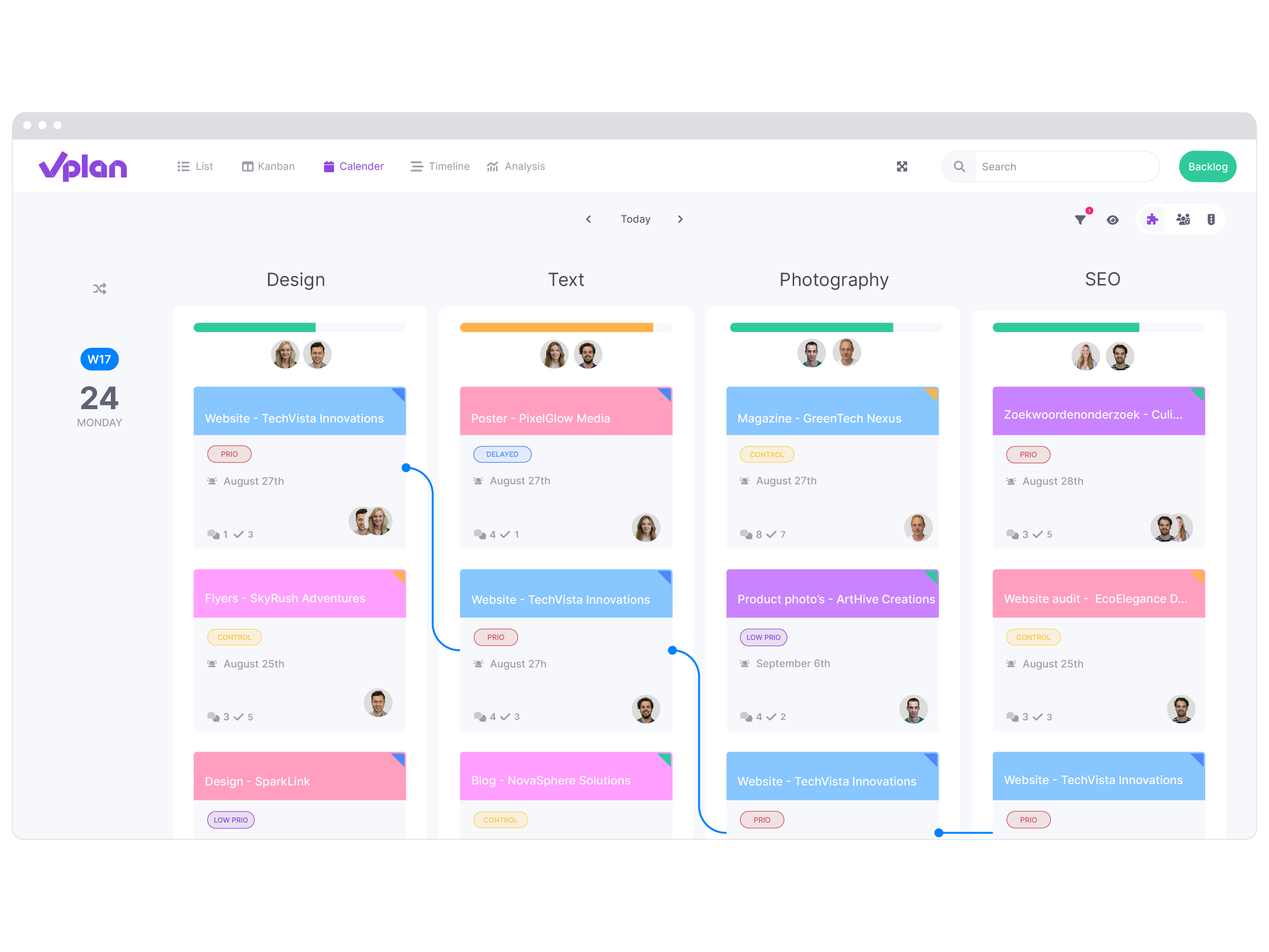 vPlan Workflow: A calendar view showing the progression of a planned collection.