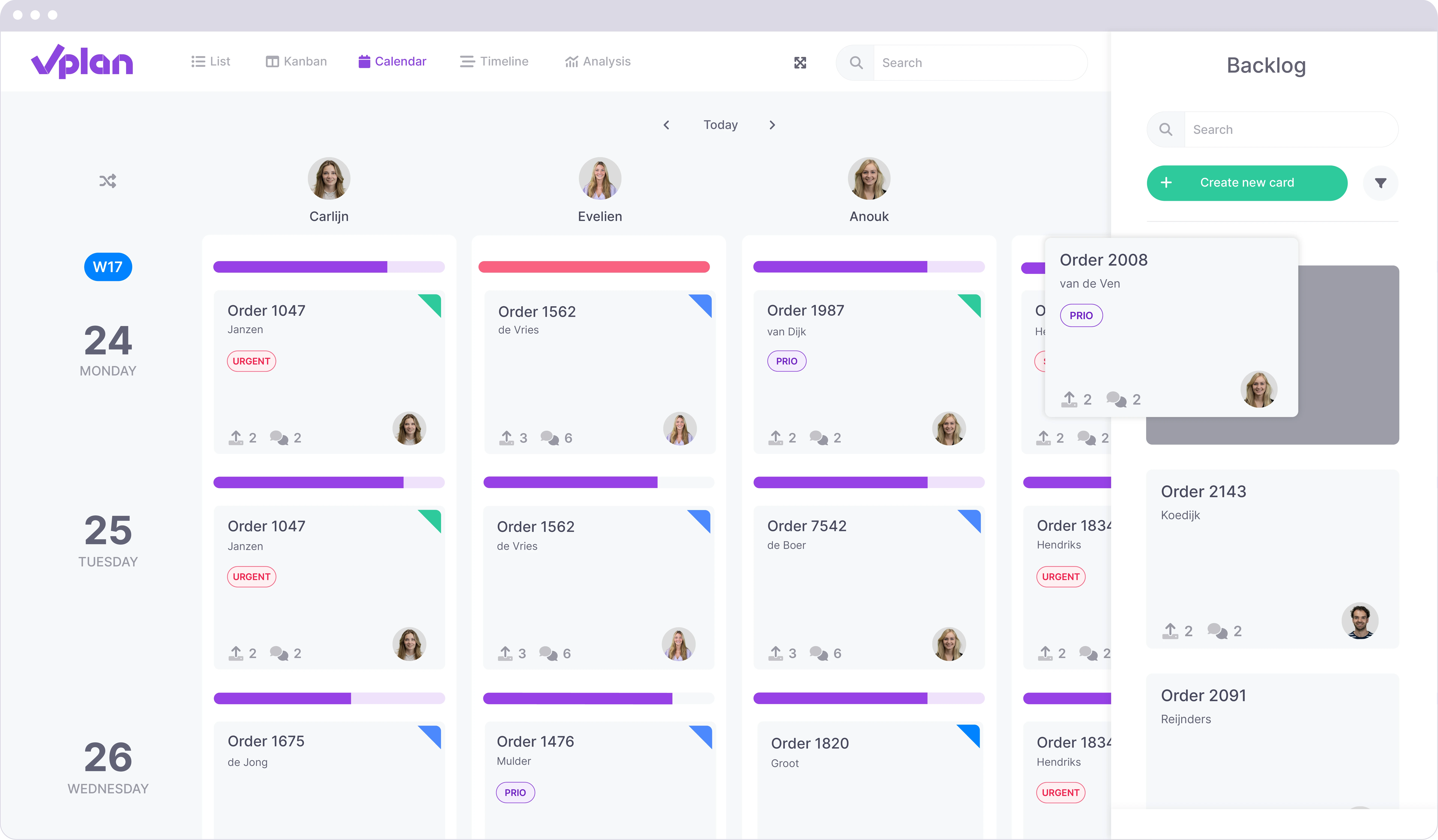 A card being scheduled from the backlog in the calendar view.