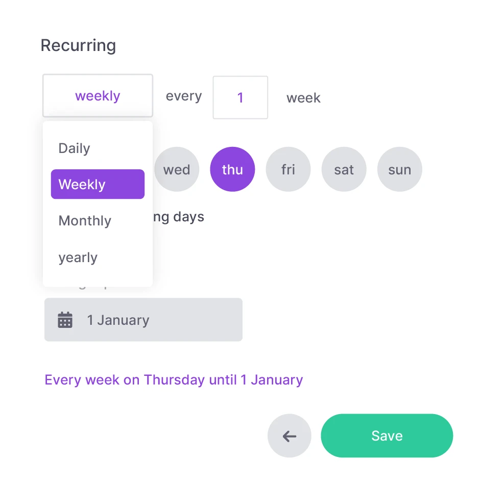 Recurring tasks in vPlan to automatically repeat tasks based on your preferences.