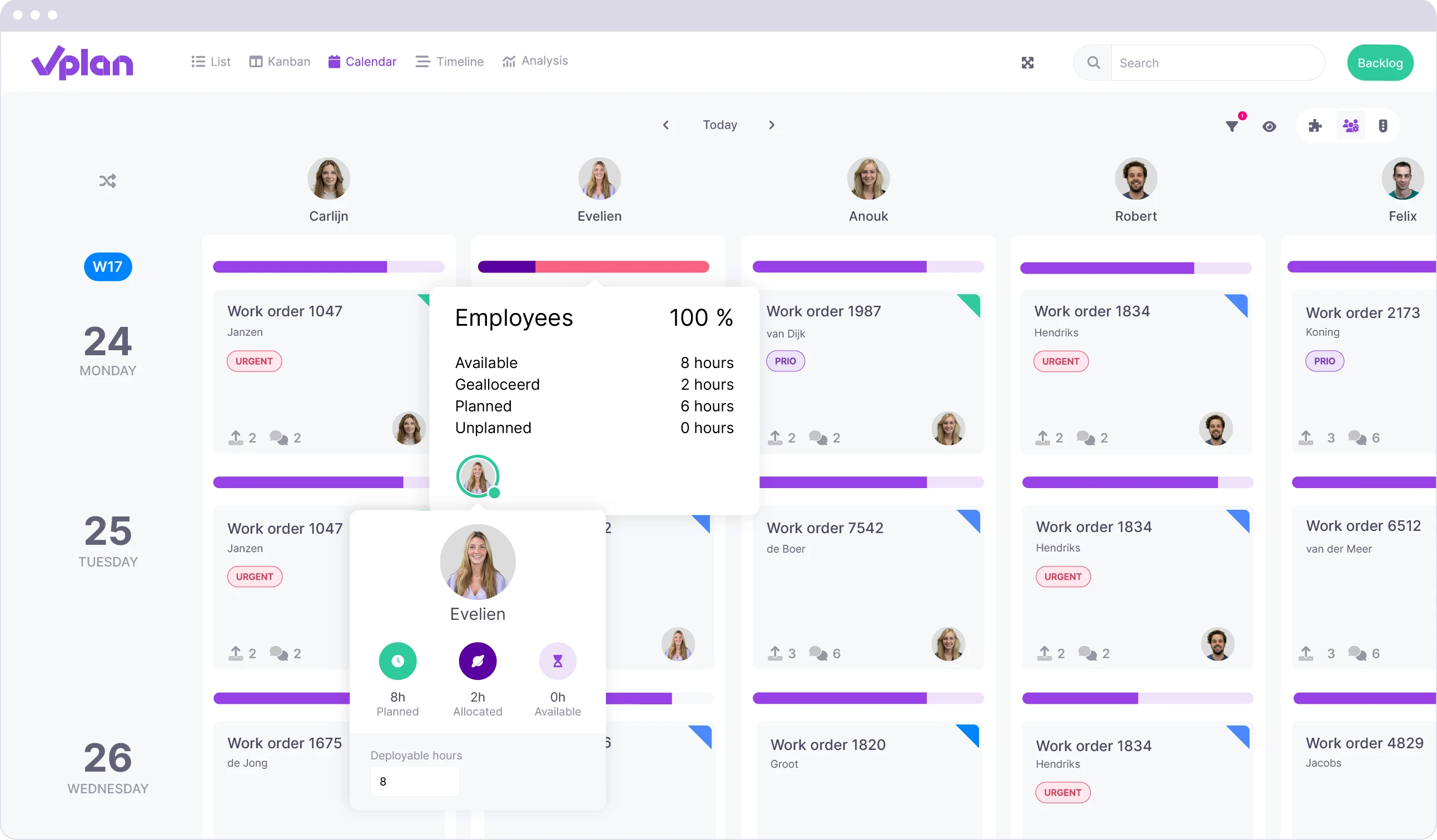 Insight into shared capacity in the calendar view to directly see scheduled hours across multiple boards.