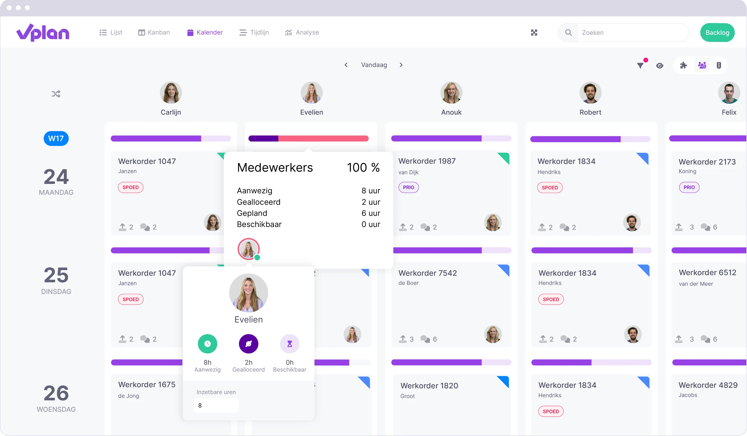 Inzicht in gedeelde capaciteit in de kalenderweergave om geplande uren op andere planborden direct te bekijken.